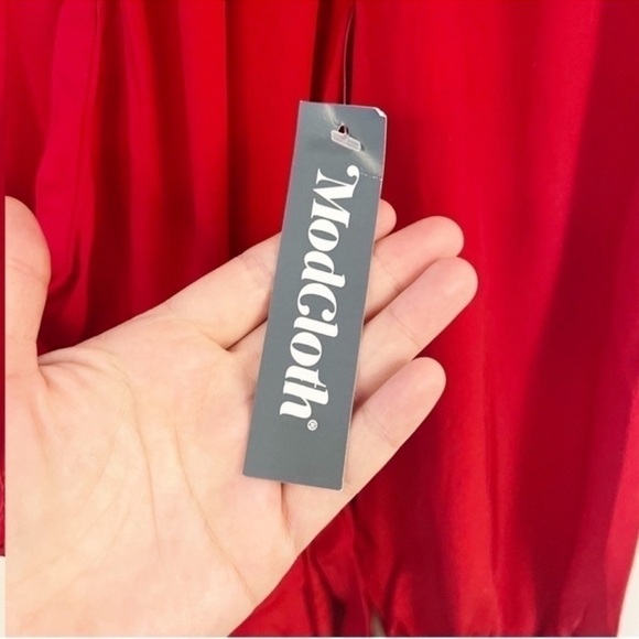 Modcloth As We're Wrapping Up Red Long Sleeve Blouse Size XS NEW Tie Waist - Picture 6 of 8